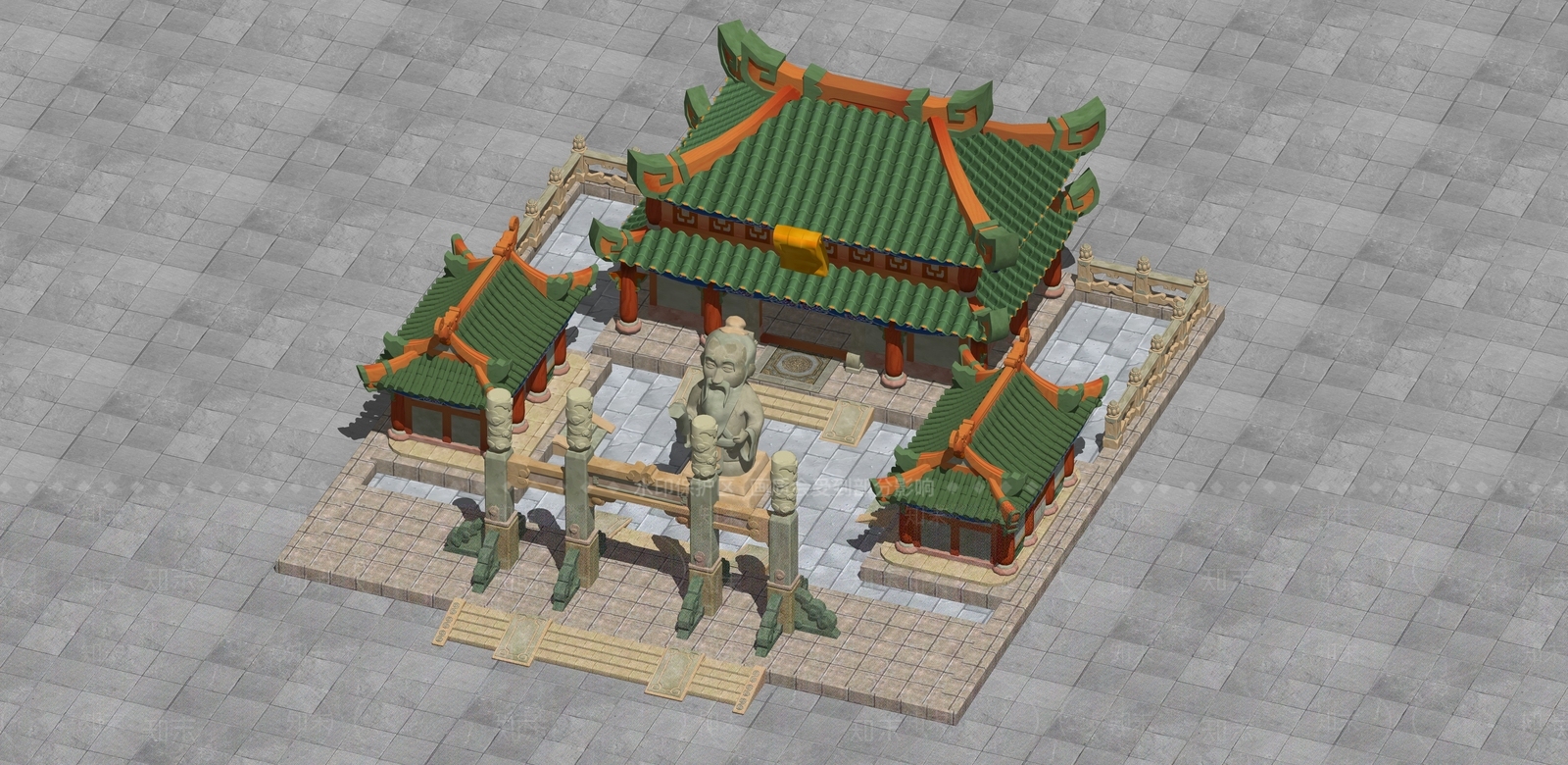 中式复古古建筑SU模型下载【ID:1192577404】