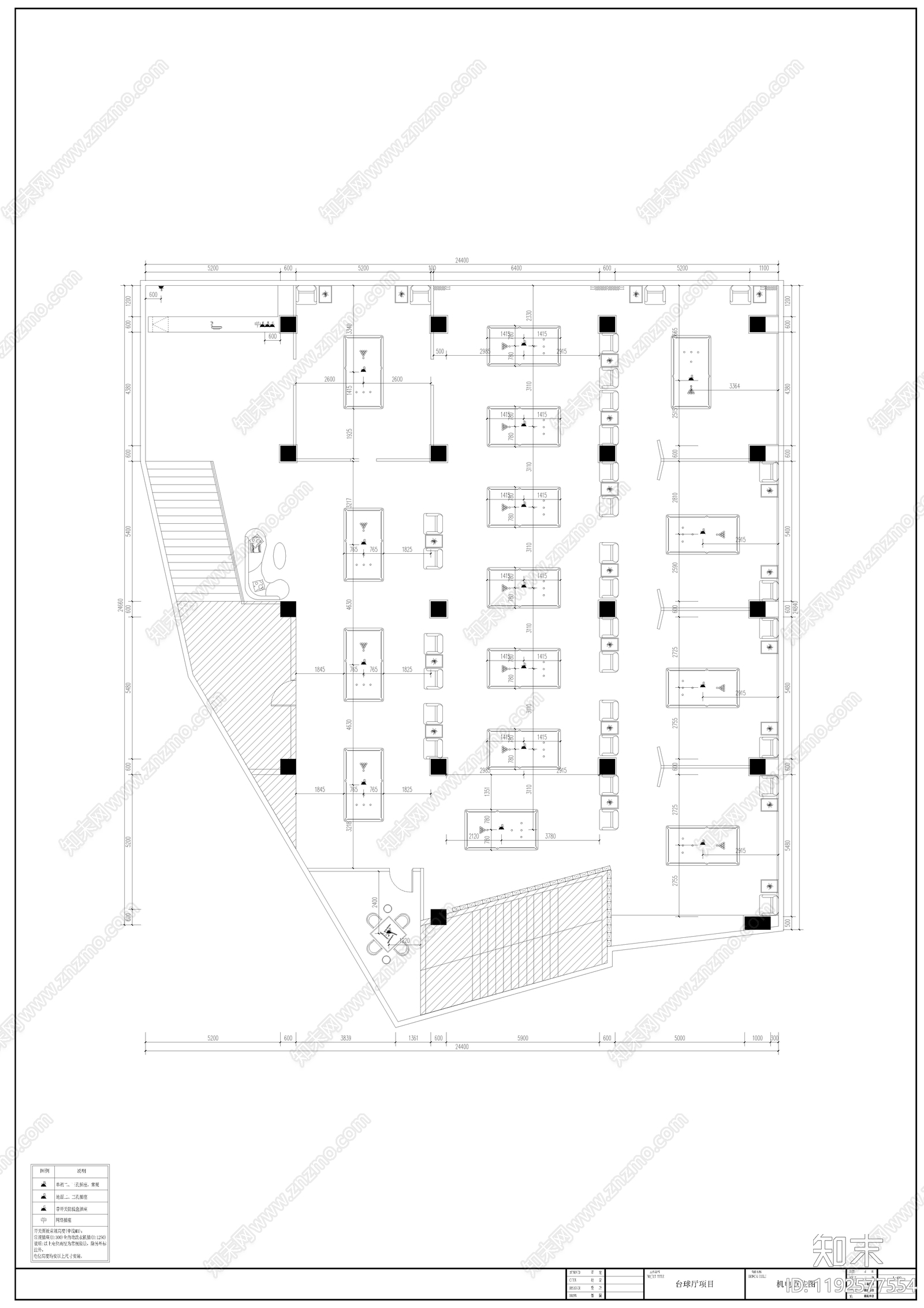 现代台球厅cad施工图下载【ID:1192577554】