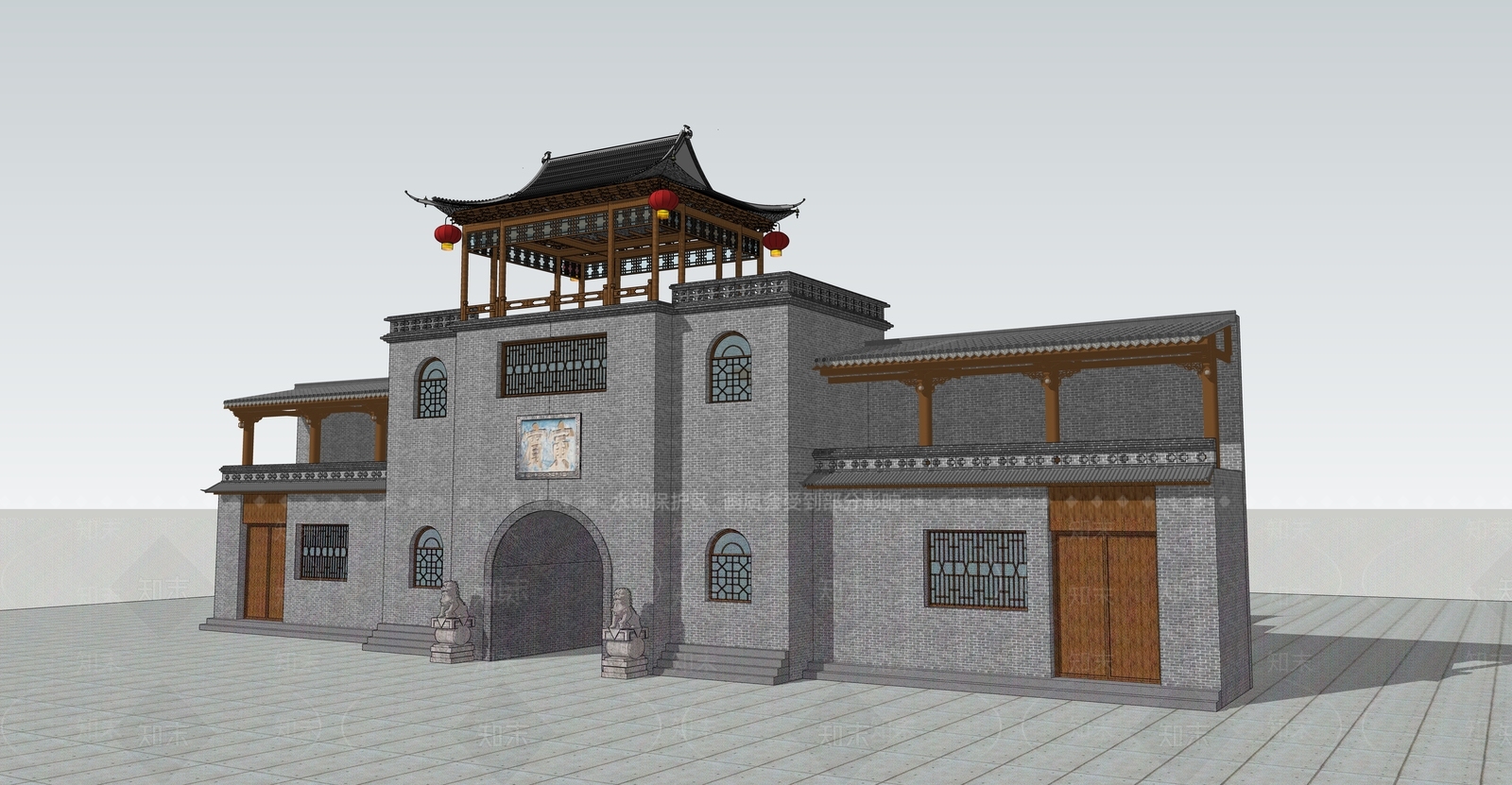 中式古建筑SU模型下载【ID:1192579537】