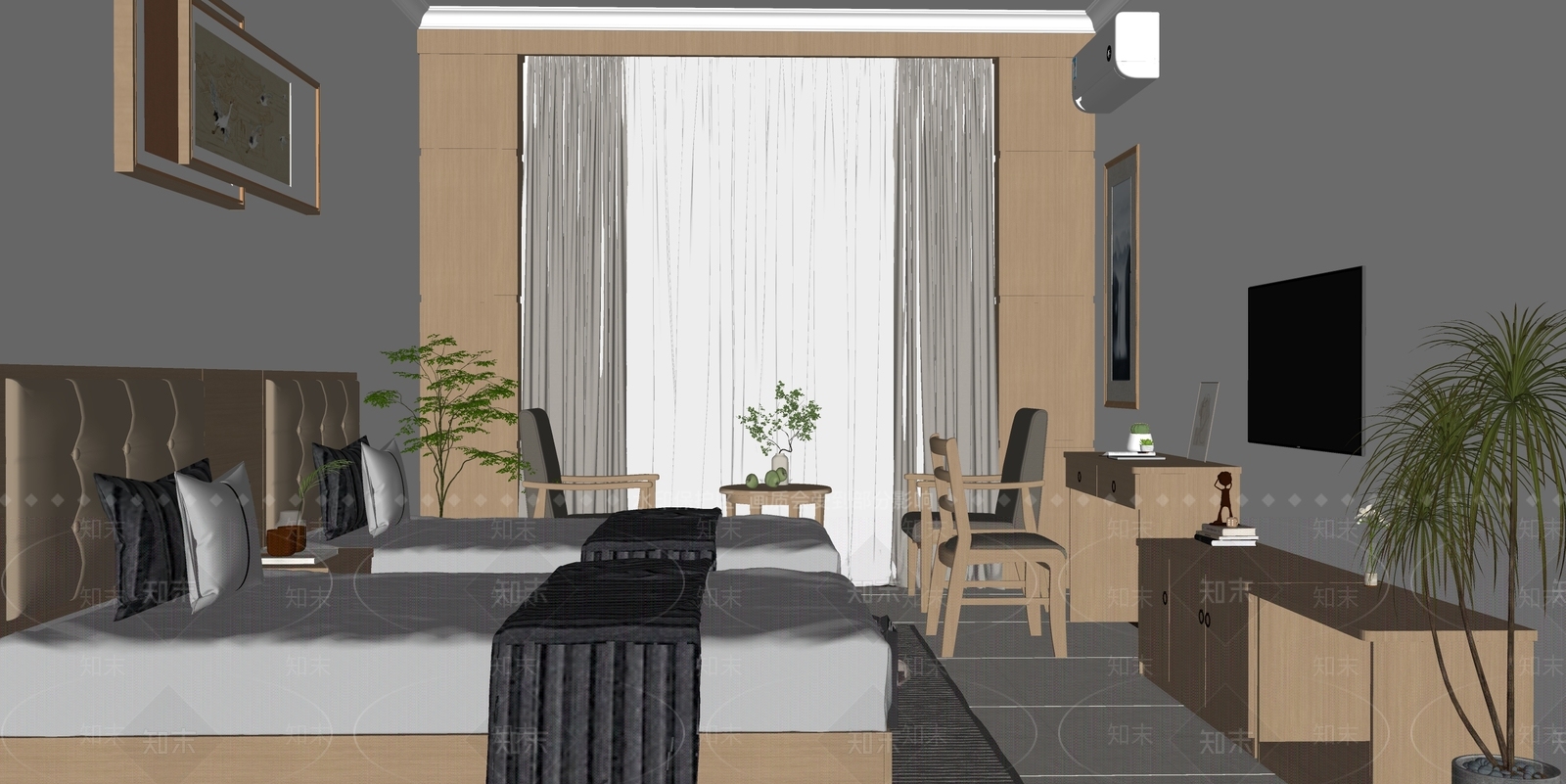 现代酒店客房SU模型下载【ID:1192580233】