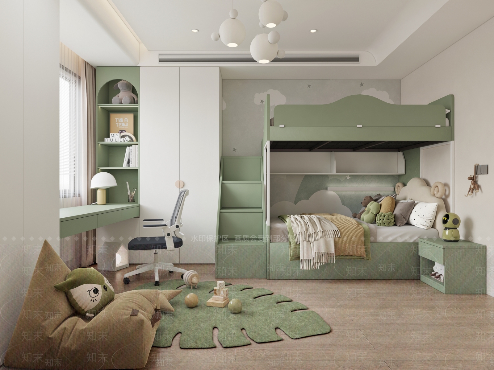 现代奶油通用儿童房3D模型下载【ID:1192580672】