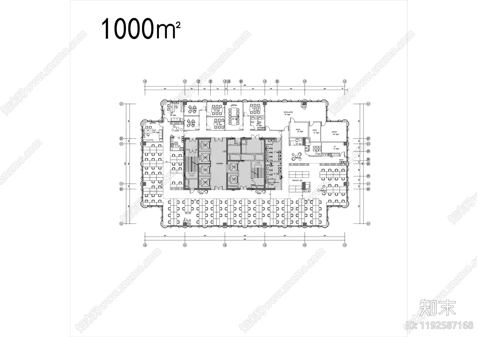 现代开放办公室cad施工图下载【ID:1192587168】