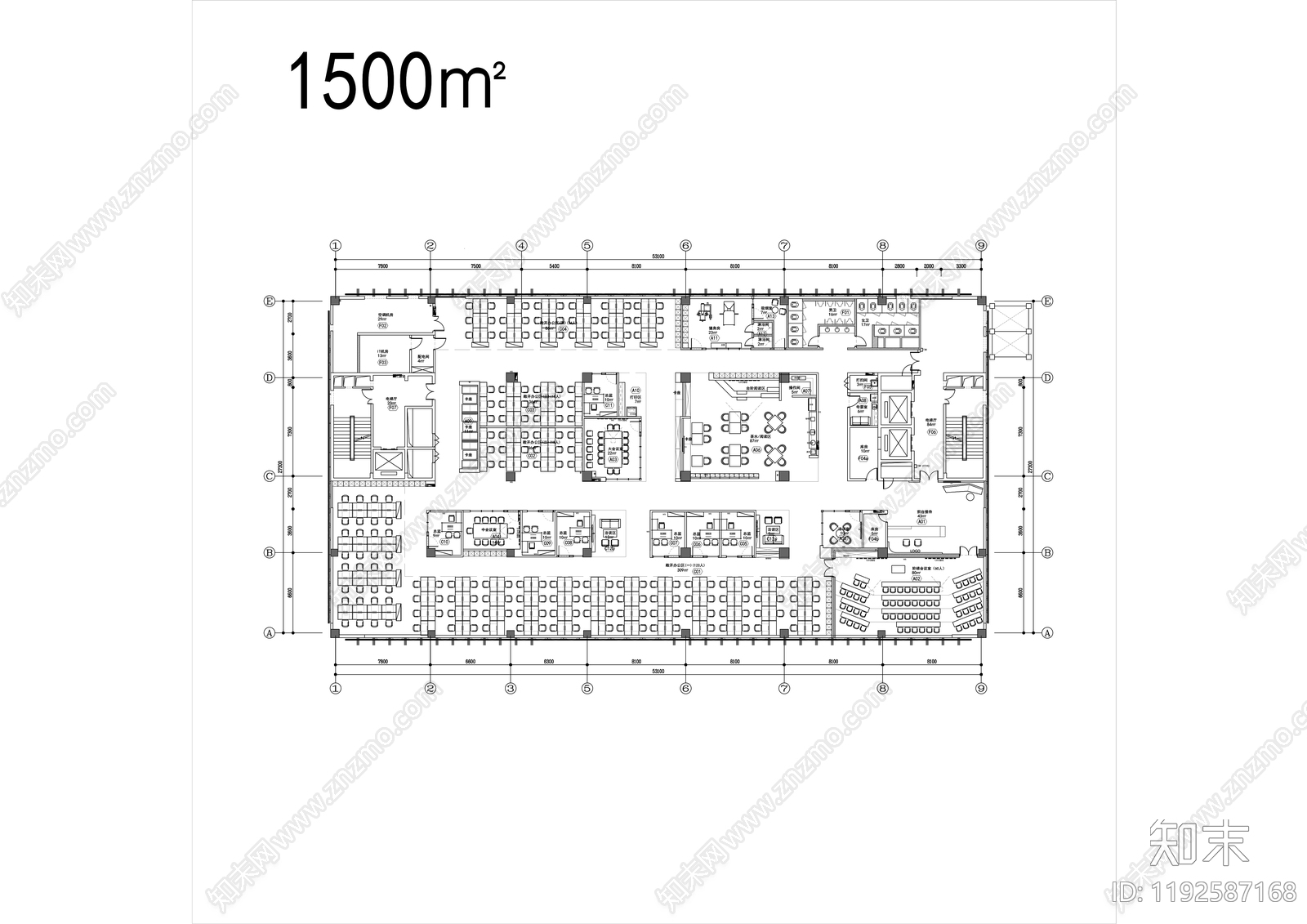 现代开放办公室cad施工图下载【ID:1192587168】