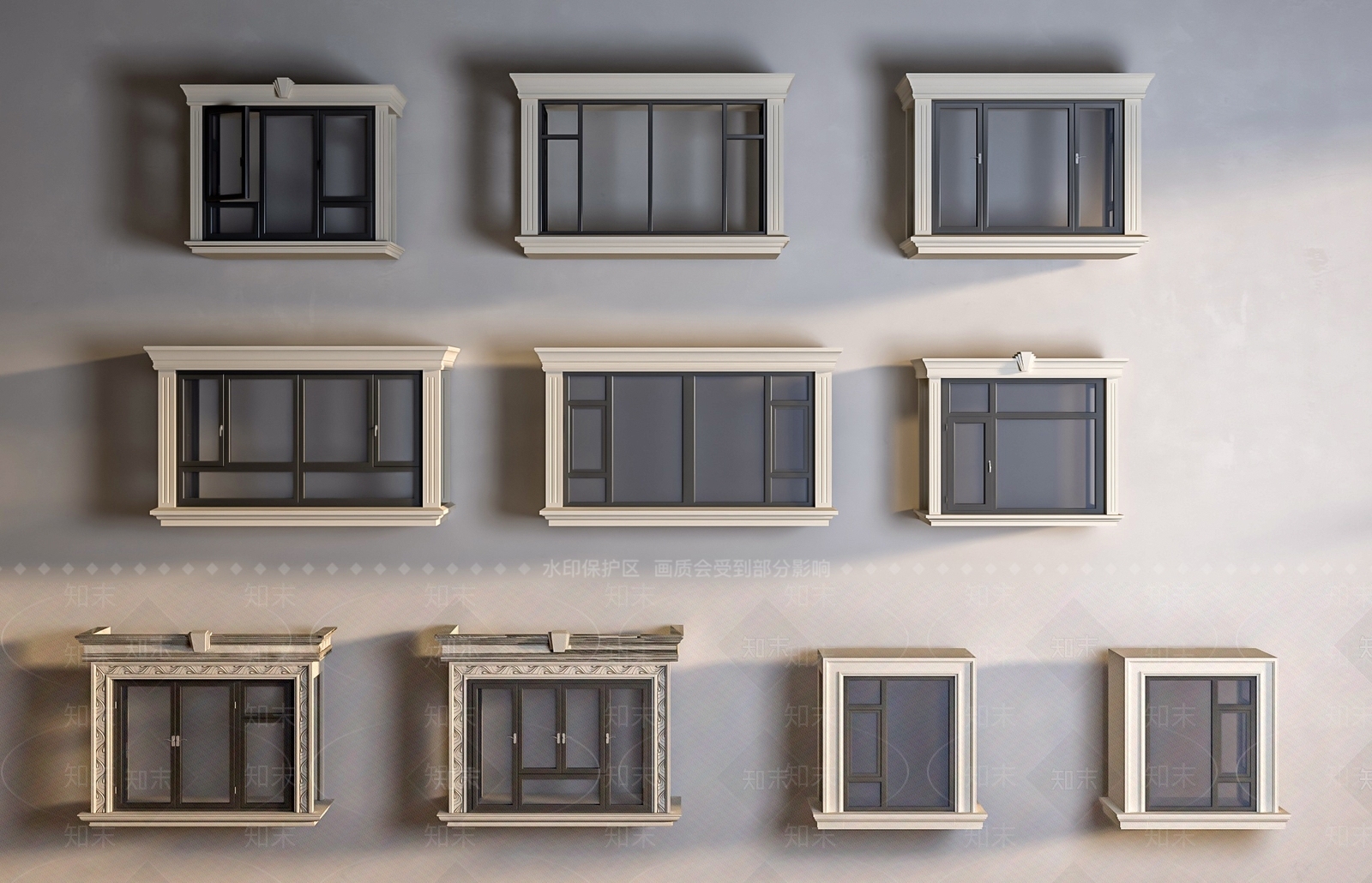 简欧现代落地窗SU模型下载【ID:1192591981】