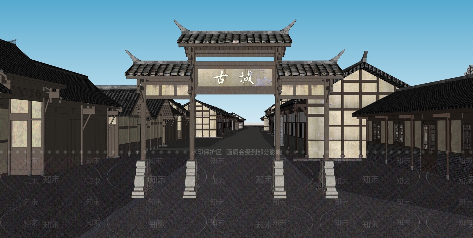 中式古建筑SU模型下载【ID:1192596110】