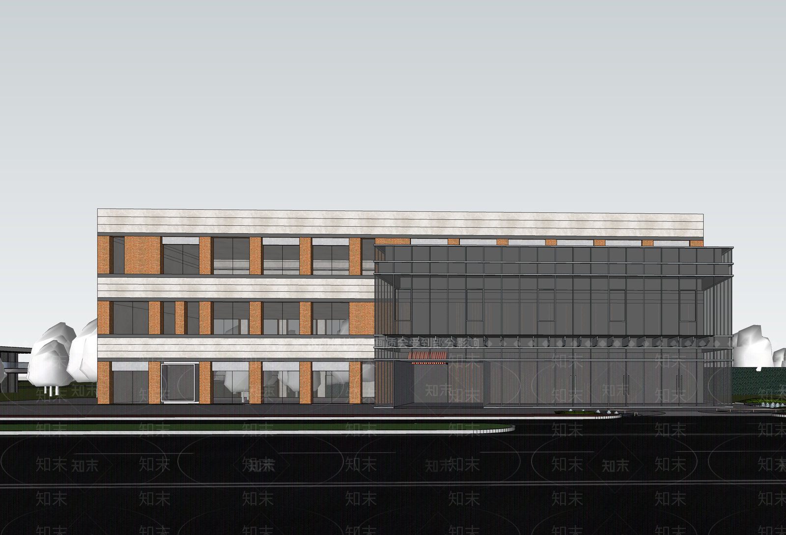 现代图书馆建筑SU模型下载【ID:1192596636】