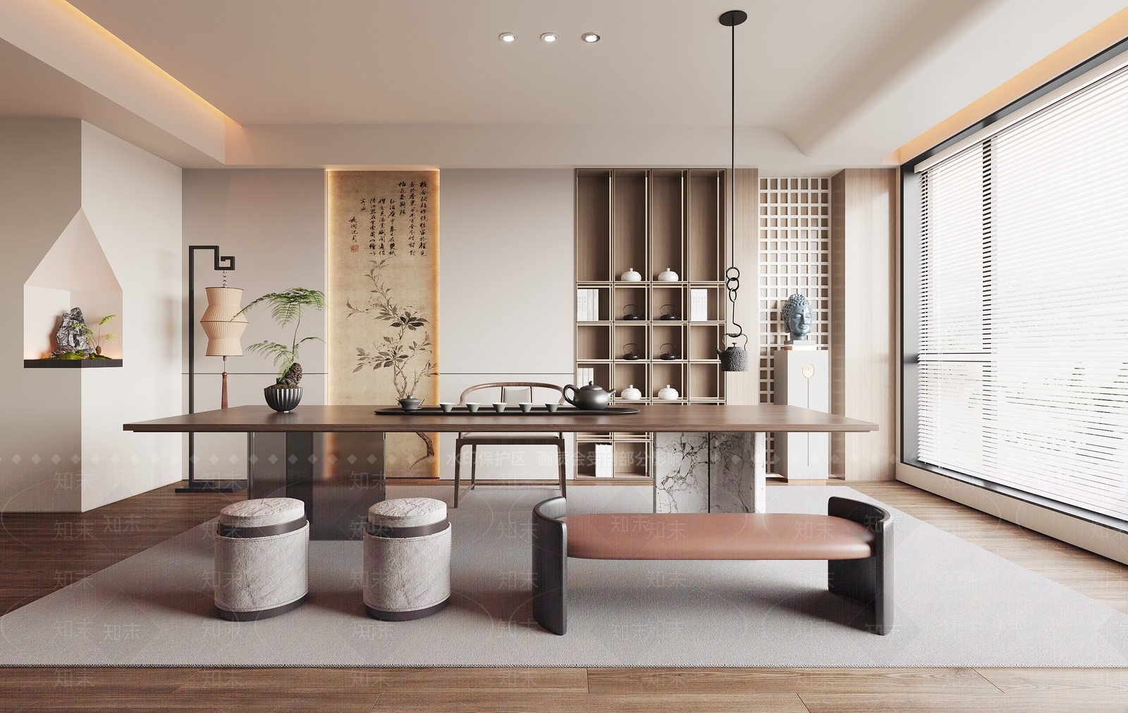 新中式禅意茶室3D模型下载【ID:1192609175】