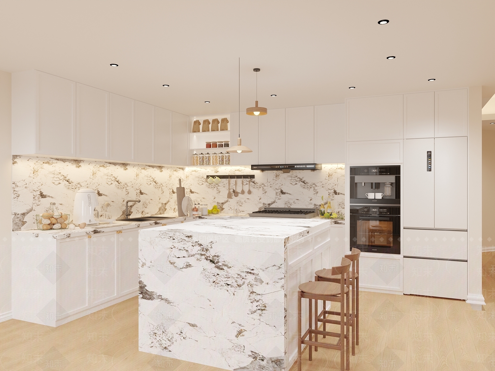 北欧原木开放式厨房3D模型下载【ID:1192613774】