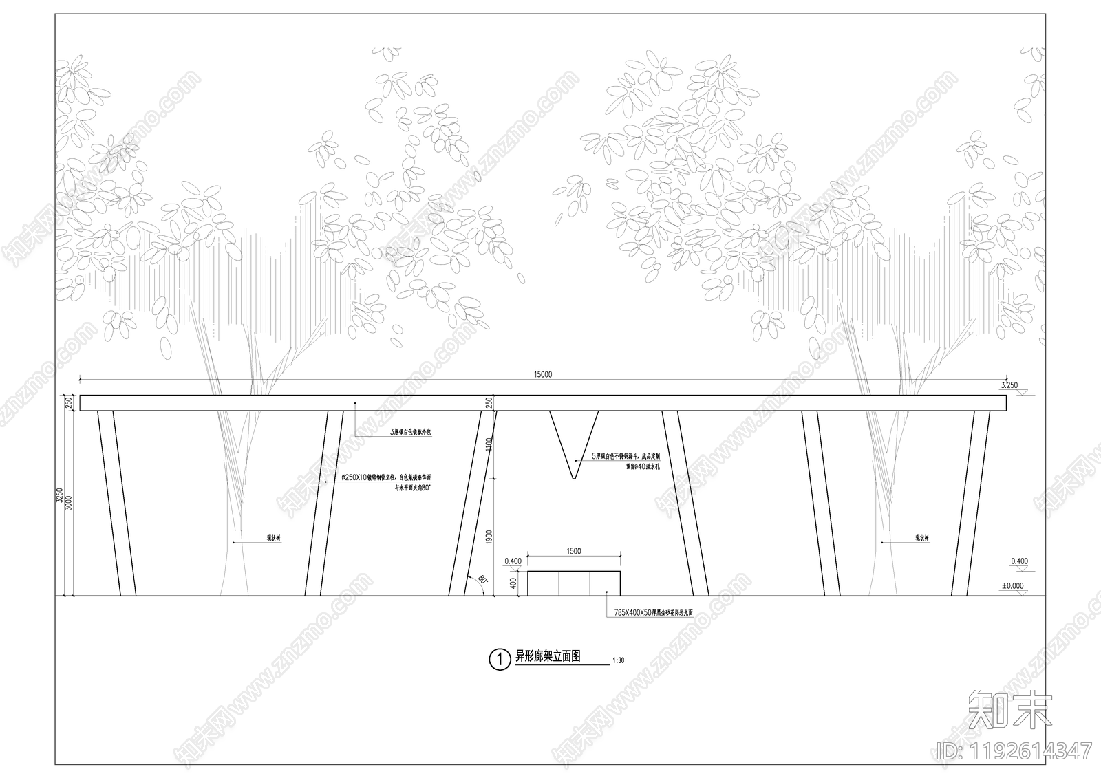现代廊架cad施工图下载【ID:1192614347】