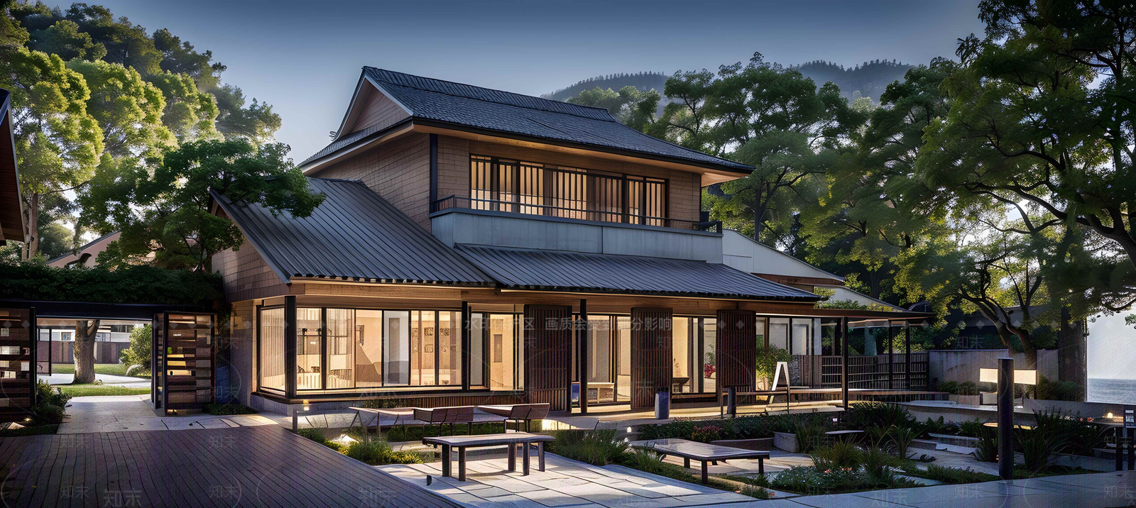 日式民宿建筑SU模型下载【ID:1192619113】