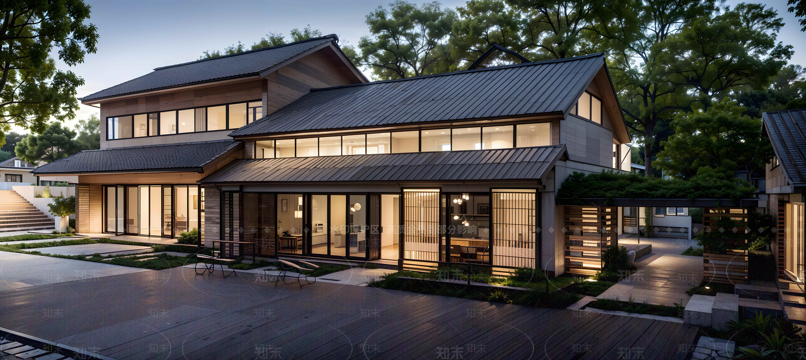 日式侘寂民宿建筑SU模型下载【ID:1192619355】