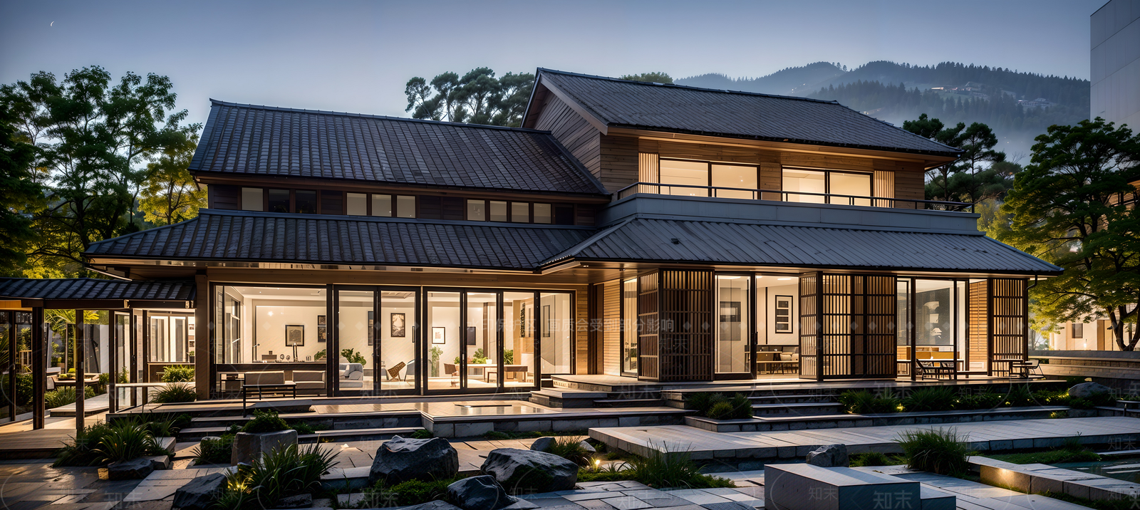 日式侘寂民宿建筑SU模型下载【ID:1192619500】