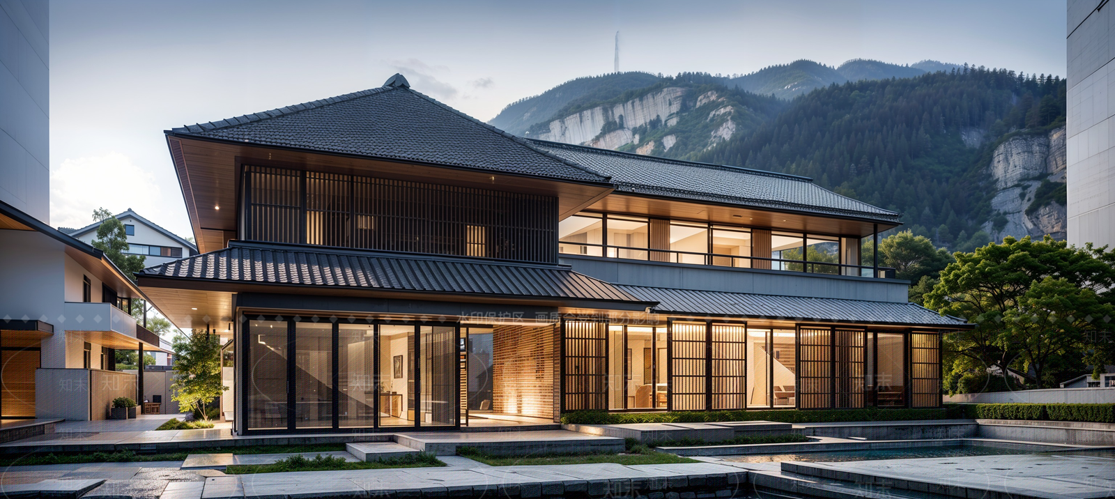 日式侘寂民宿建筑SU模型下载【ID:1192619673】