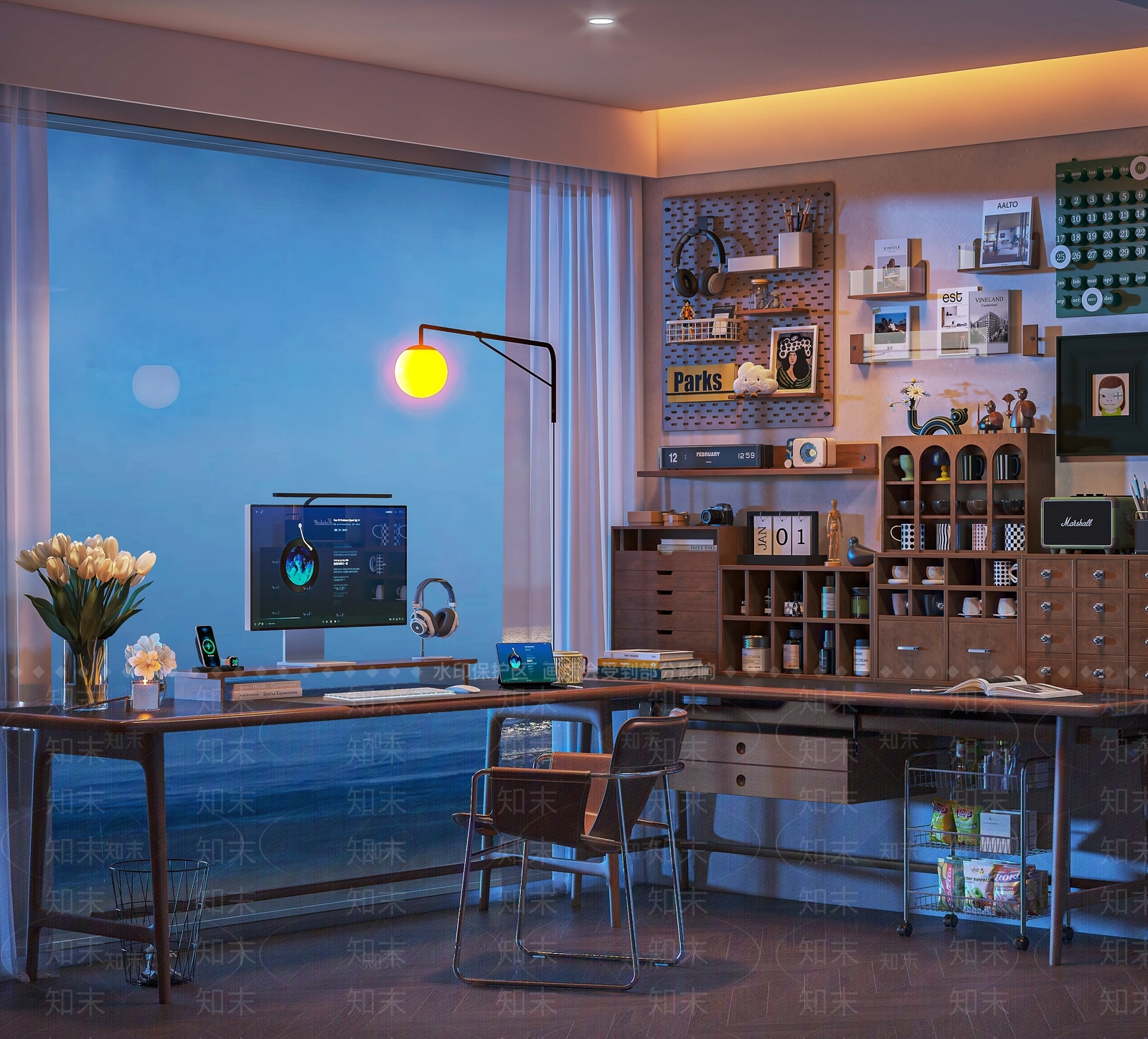 现代中古书房3D模型下载【ID:1192619616】