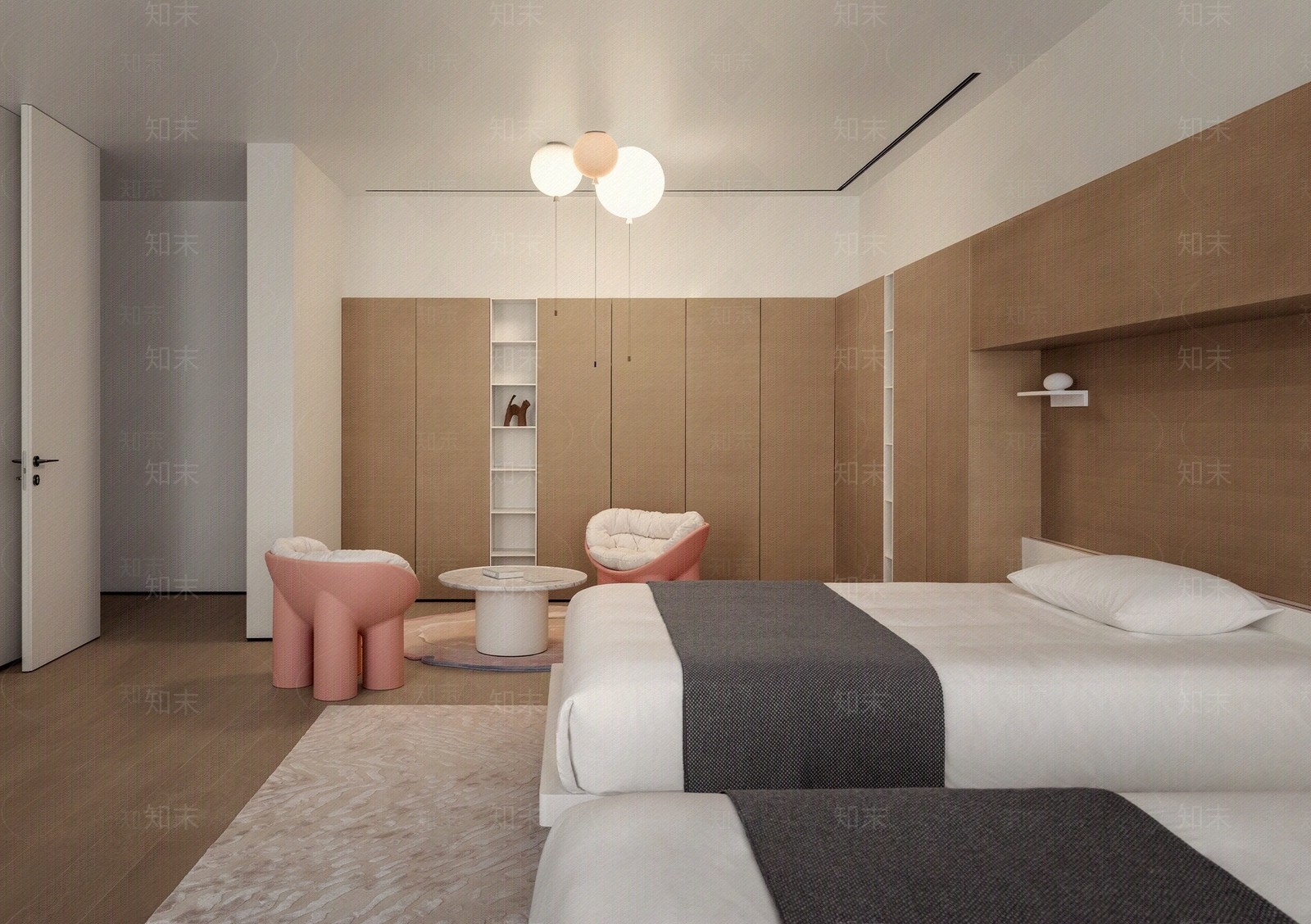 现代原木卧室贴图下载【ID:1192624648】