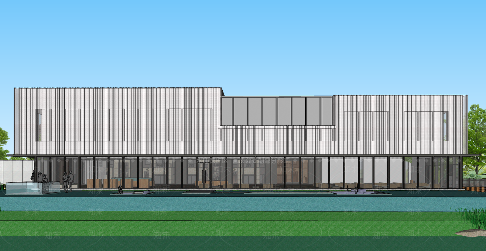 现代售楼处建筑SU模型下载【ID:1192621913】