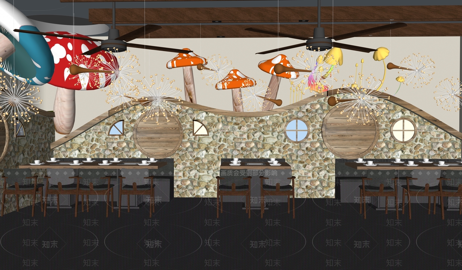 侘寂原木中餐厅SU模型下载【ID:1192624024】