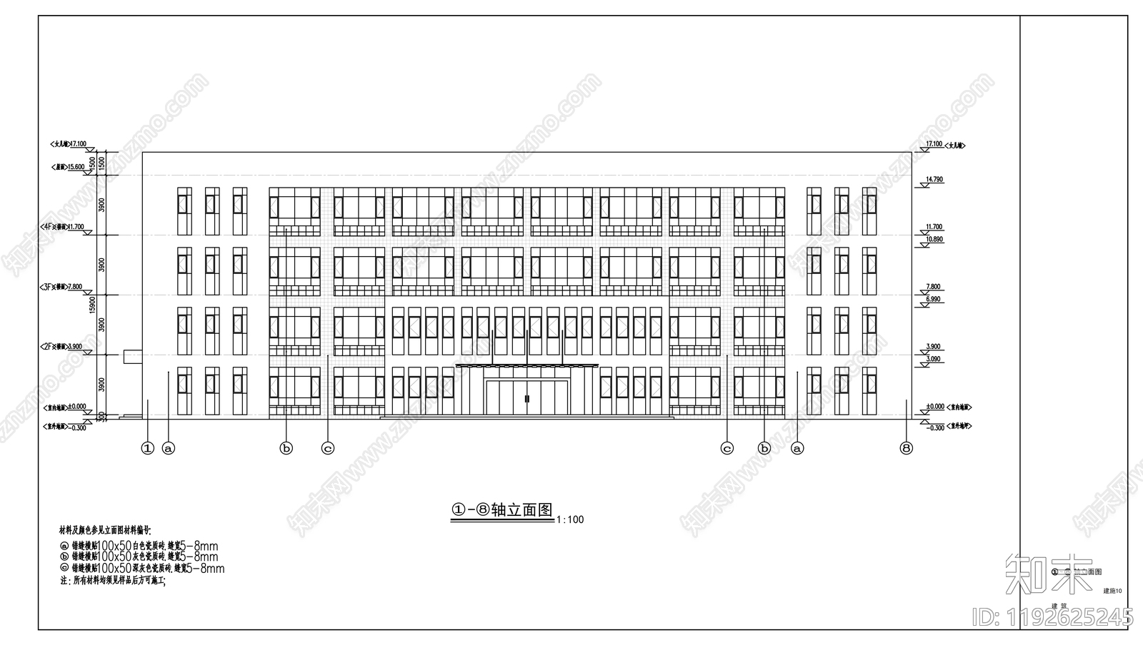 现代办公楼建筑cad施工图下载【ID:1192625245】