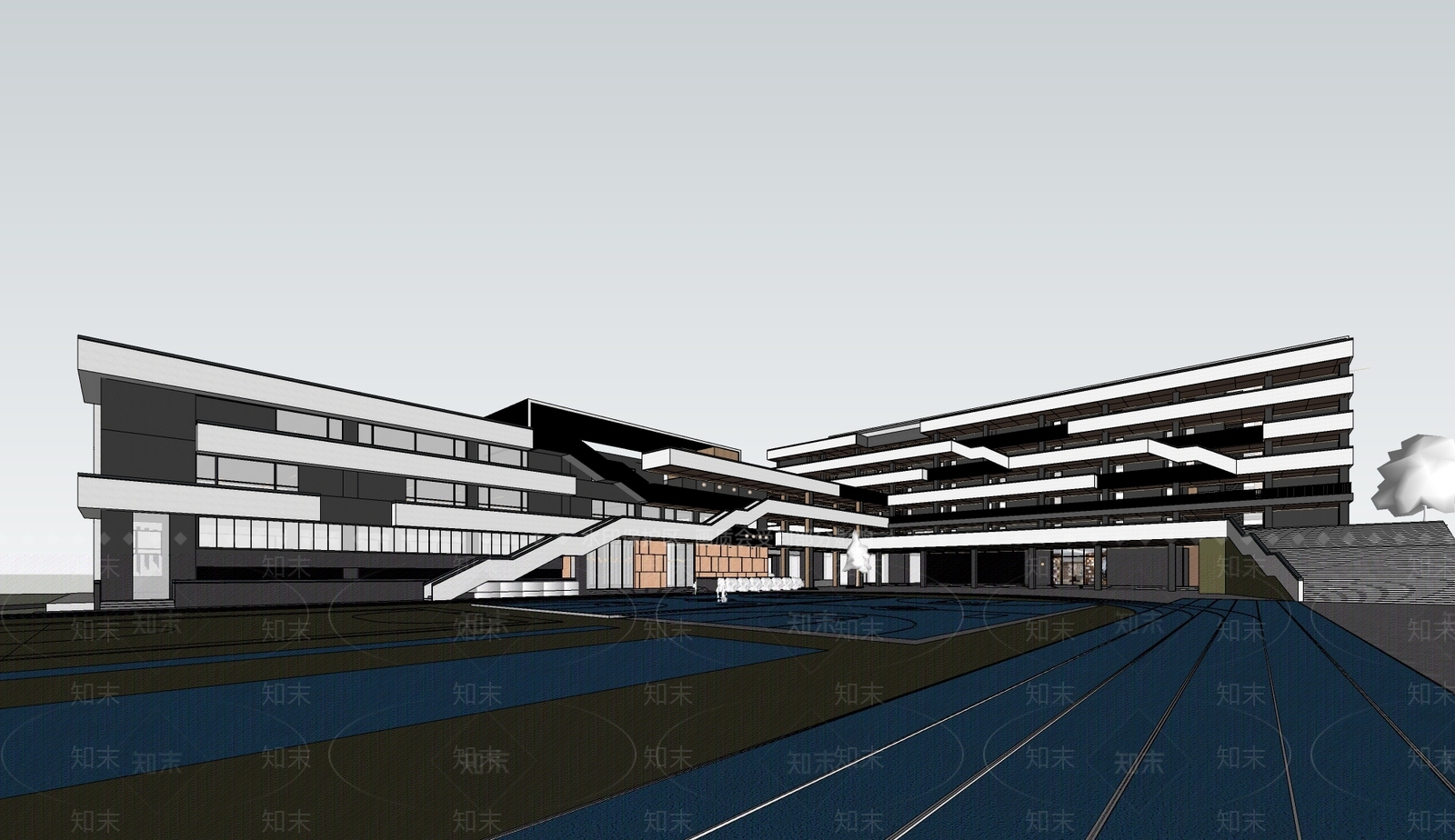 现代学校建筑SU模型下载【ID:1192628273】