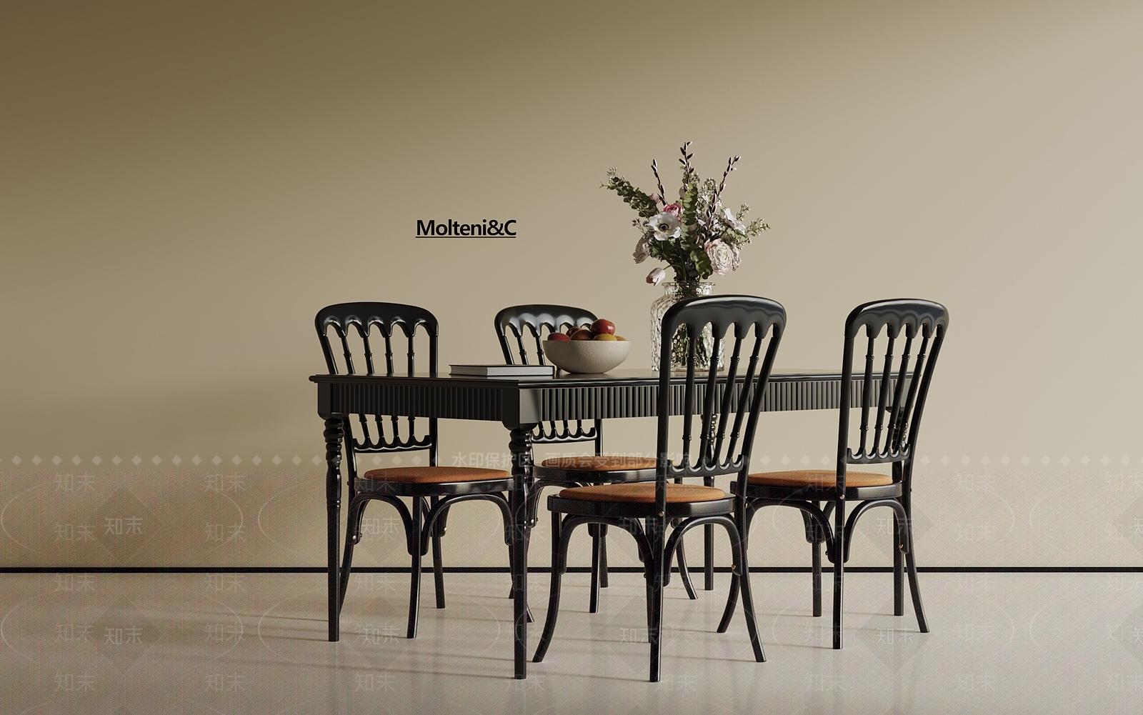 法式复古餐桌椅3D模型下载【ID:1192636005】