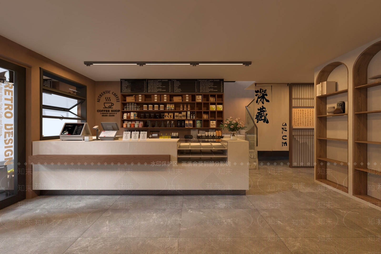 现代原木咖啡厅SU模型下载【ID:1192636843】