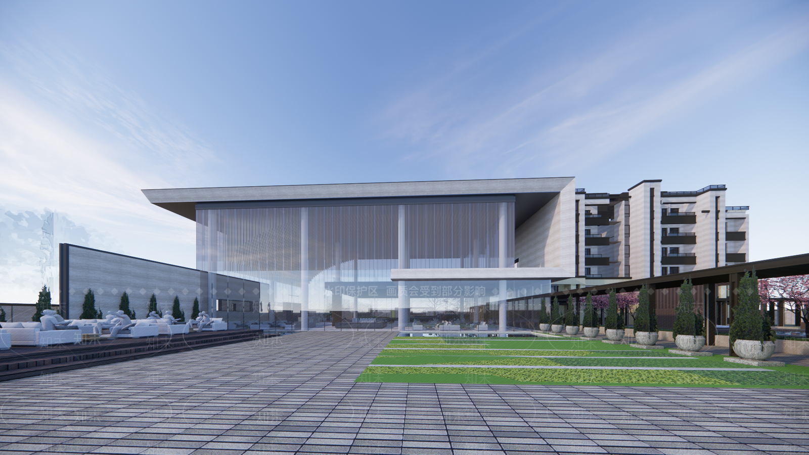 现代售楼处建筑SU模型下载【ID:1192642053】