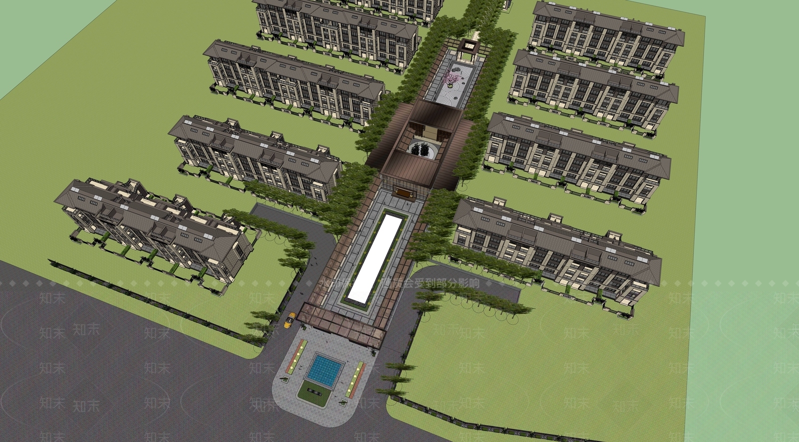 新中式售楼处建筑SU模型下载【ID:1192642247】