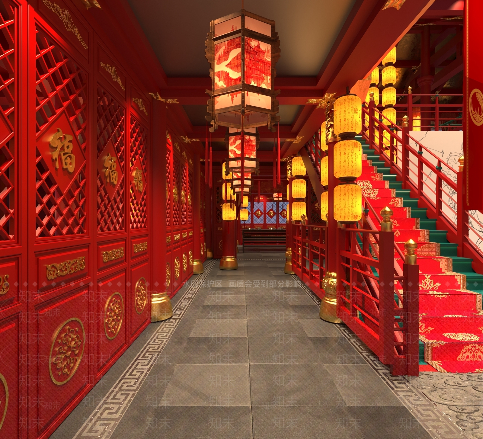 新中式走廊3D模型下载【ID:1215115979】
