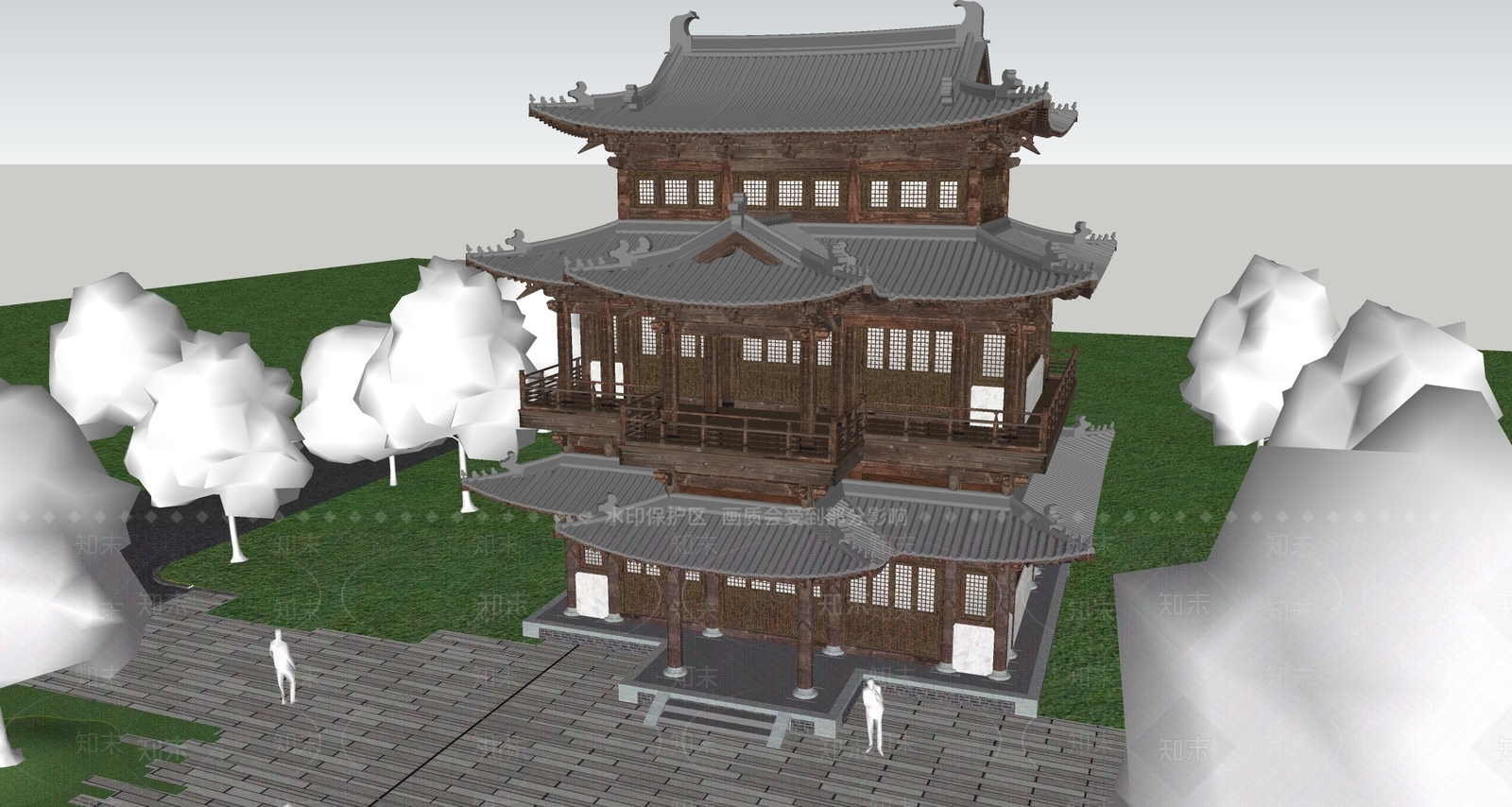 中式复古古建筑SU模型下载【ID:1192668901】