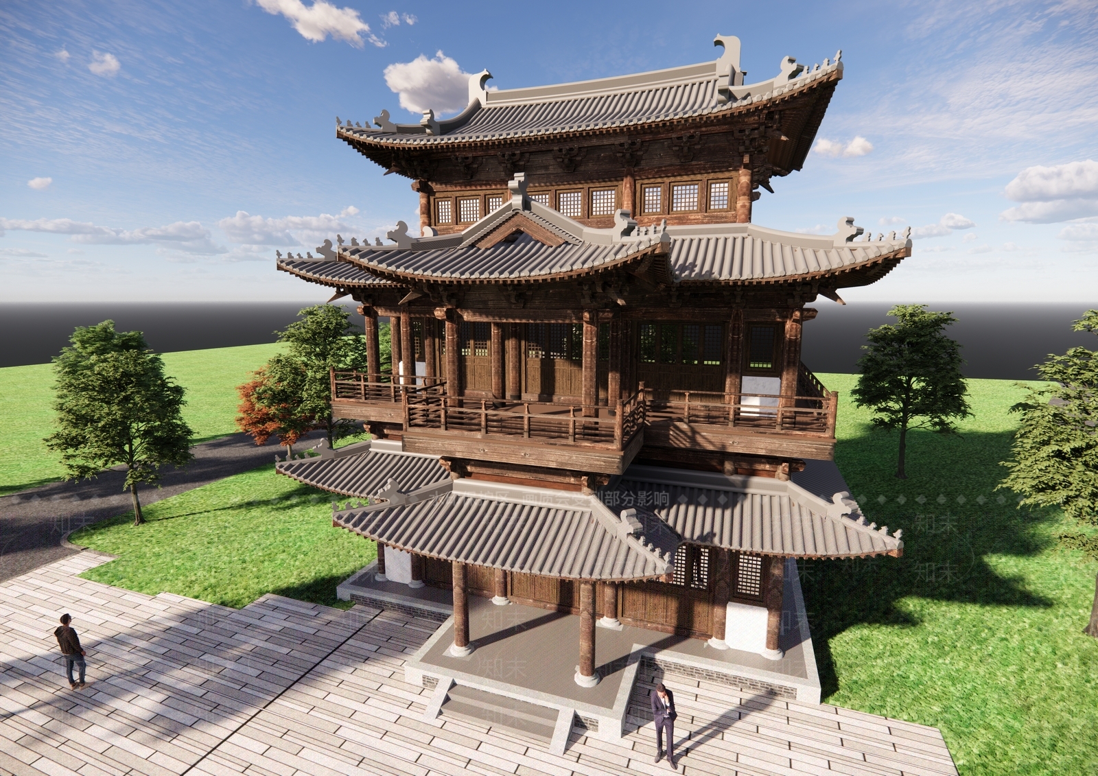 中式复古古建筑SU模型下载【ID:1192668901】