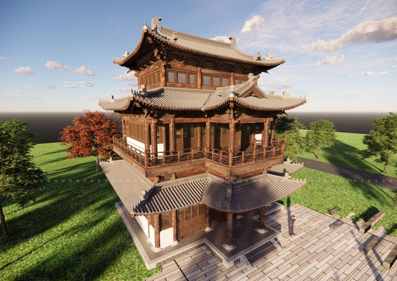 中式复古古建筑SU模型下载【ID:1192668901】
