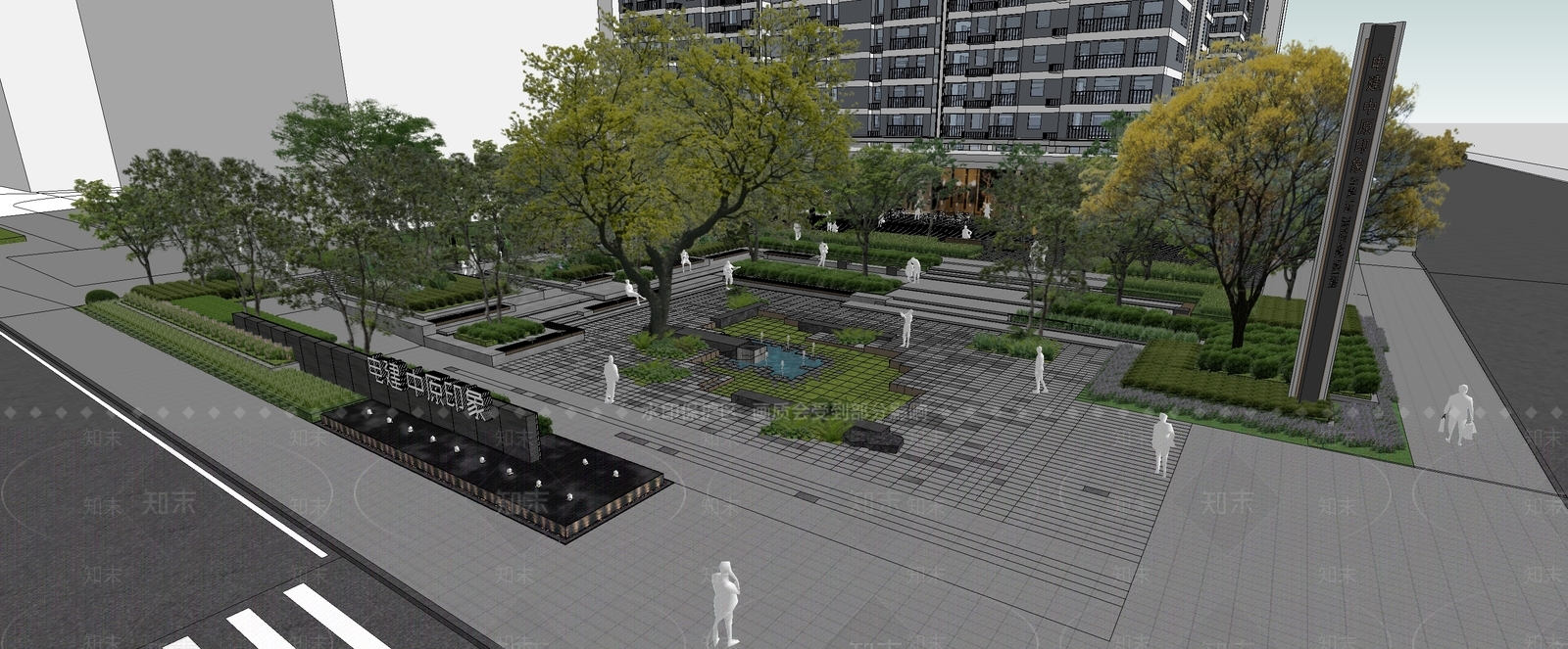 现代广场景观SU模型下载【ID:1192673254】