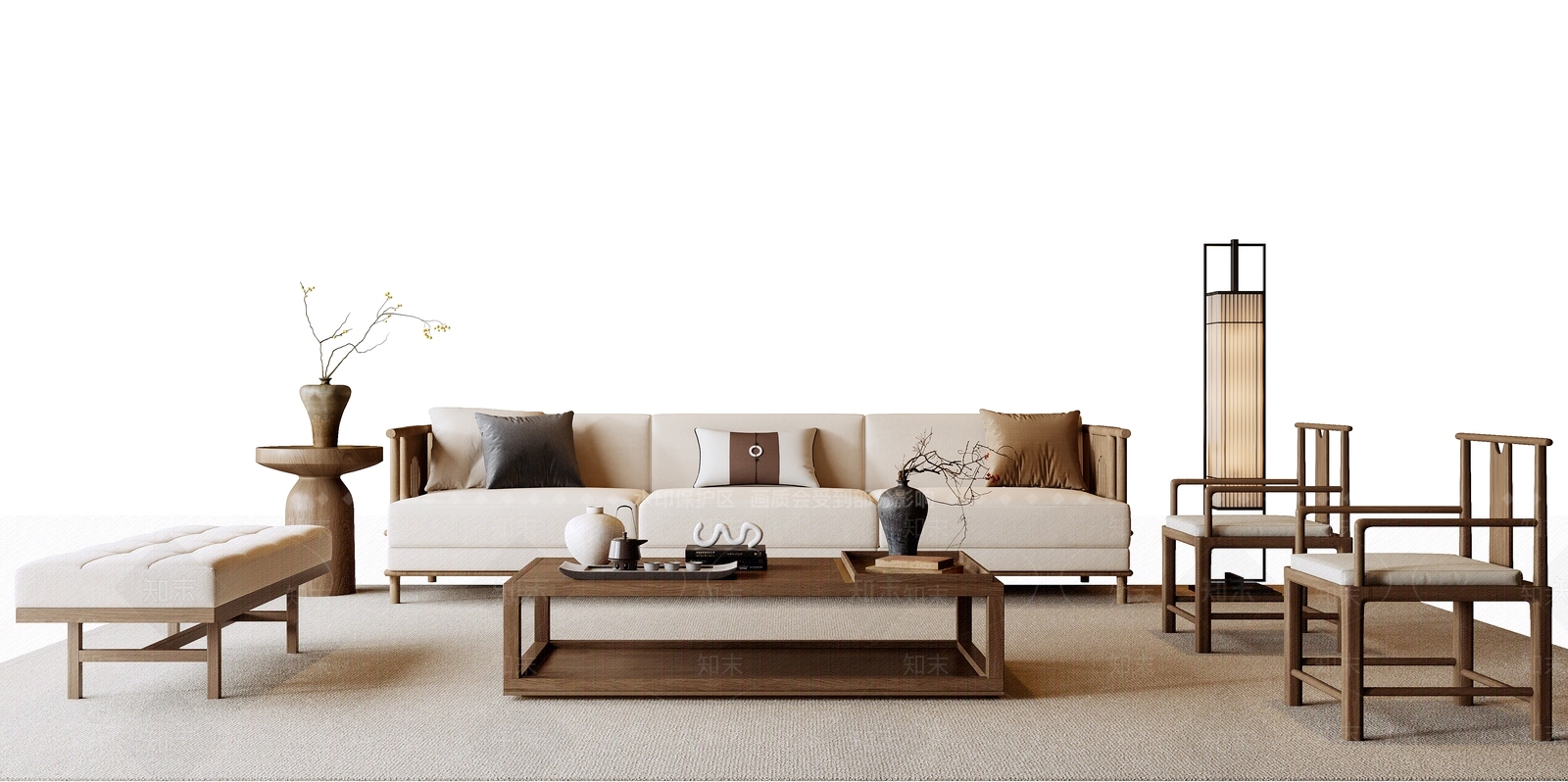 新中式中式沙发组合3D模型下载【ID:1192680023】
