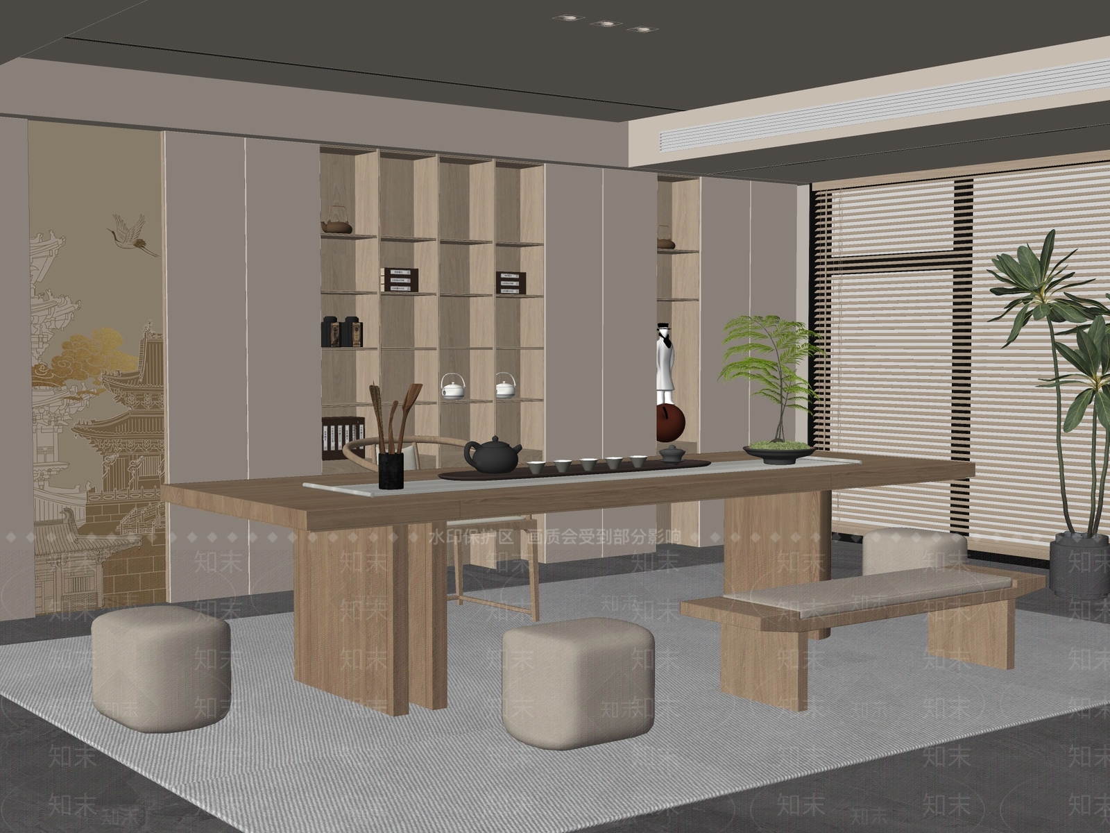 新中式茶室SU模型下载【ID:1192682870】