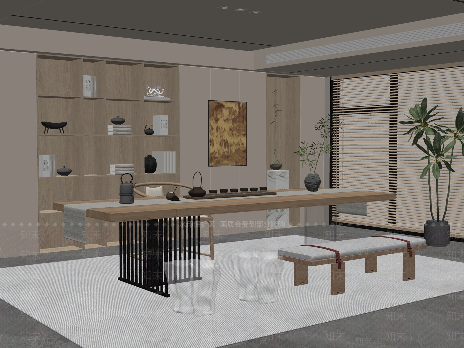 新中式茶室SU模型下载【ID:1192683021】
