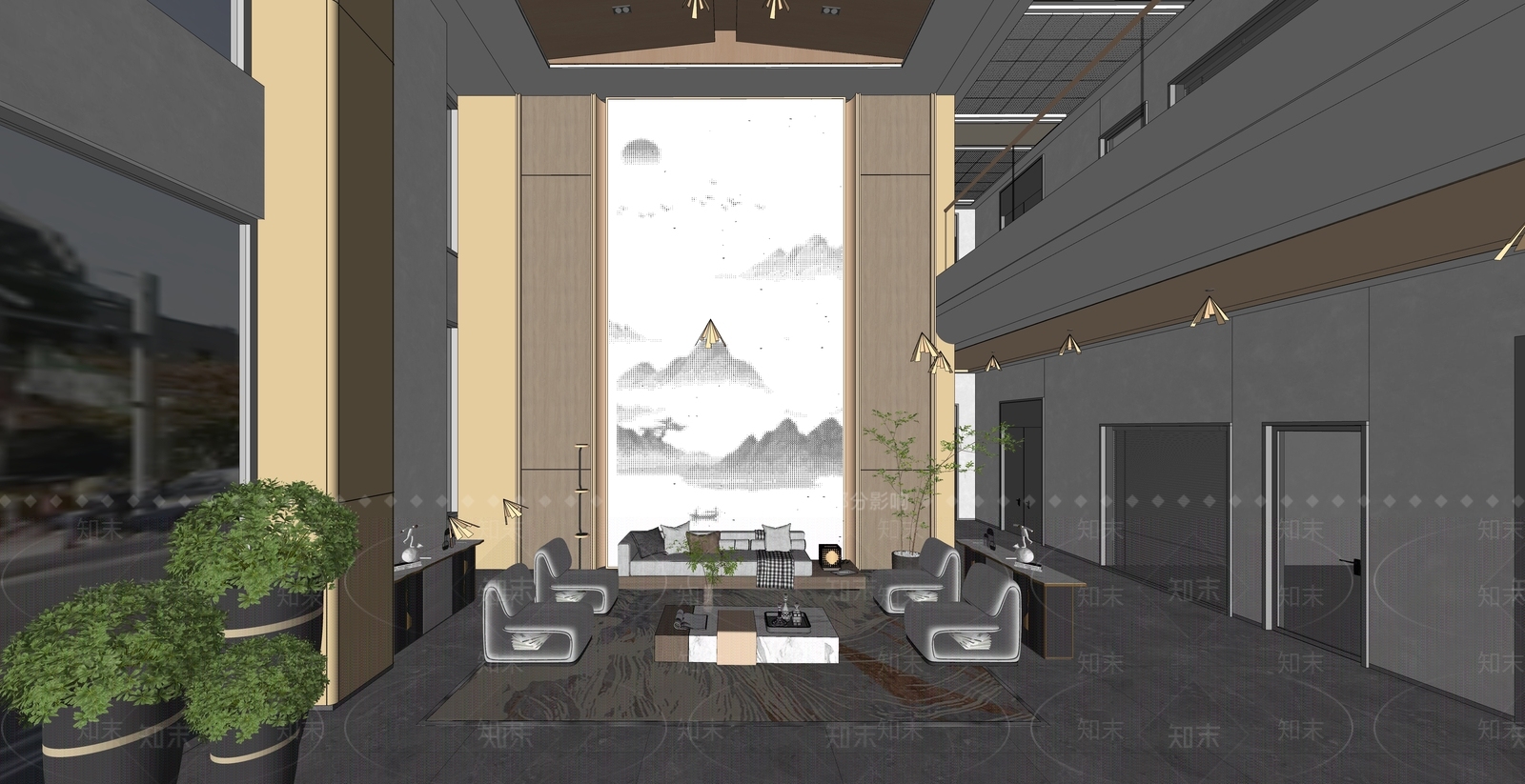 现代办公大堂SU模型下载【ID:1192684017】