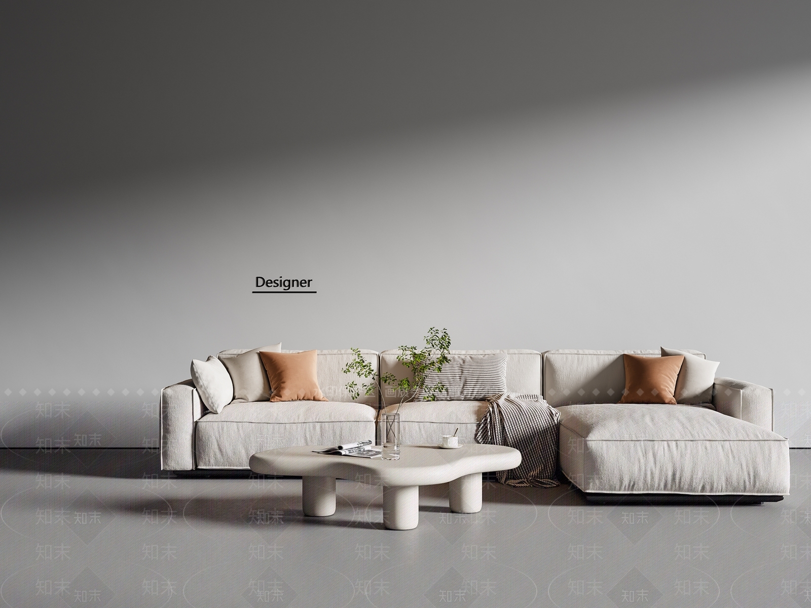 现代奶油转角沙发3D模型下载【ID:1192688086】