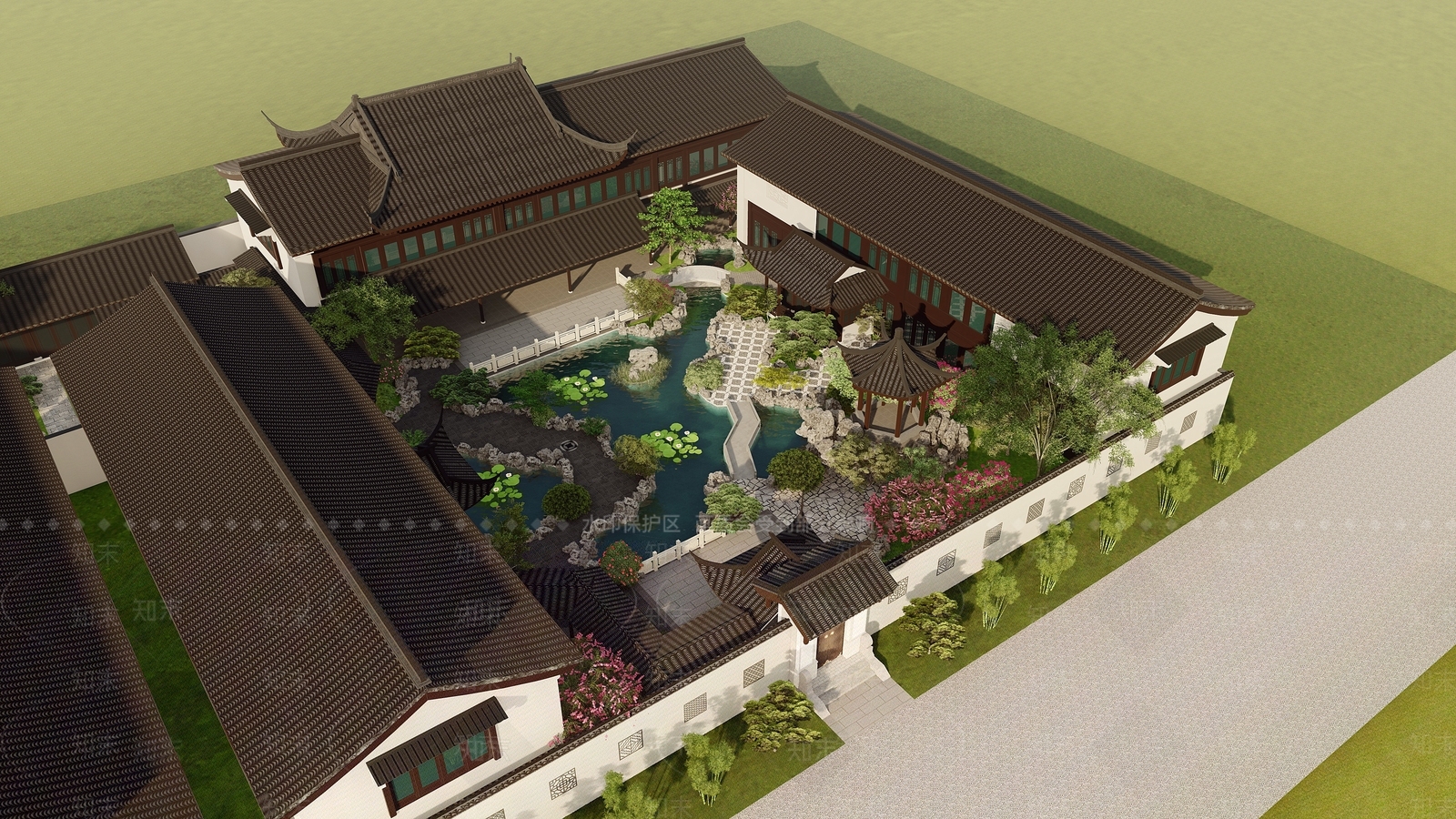 中式新中式别墅庭院SU模型下载【ID:1192694115】