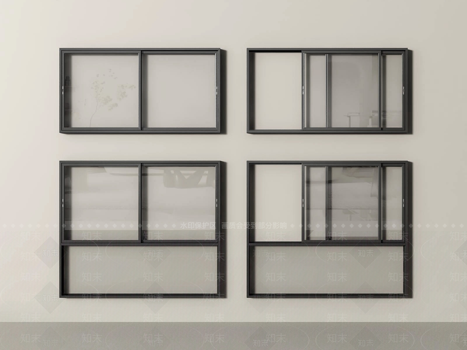 现代推拉窗SU模型下载【ID:1192695594】