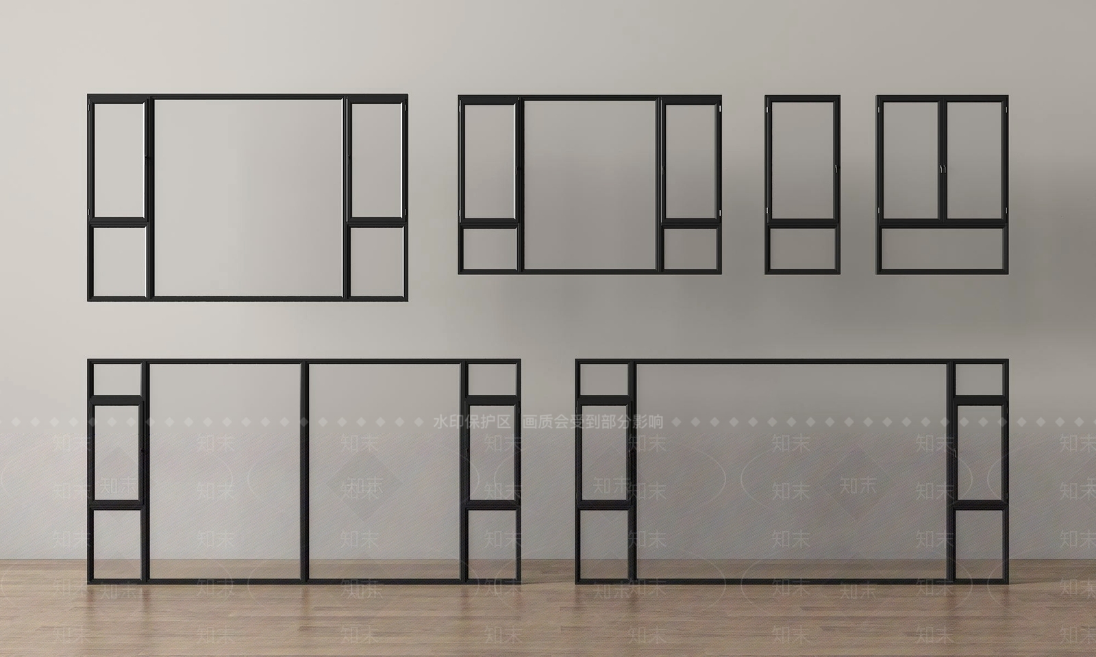 现代落地窗SU模型下载【ID:1192697341】