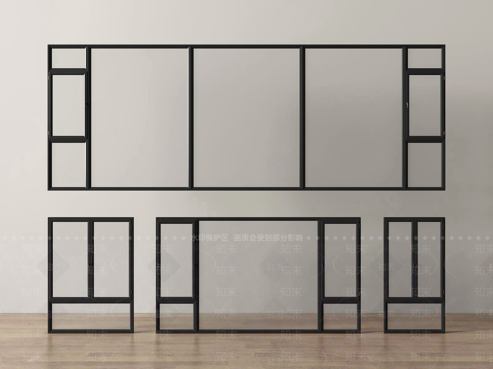 现代落地窗SU模型下载【ID:1192697386】