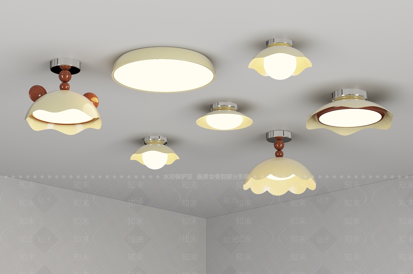 奶油中古吸顶灯SU模型下载【ID:1192707745】