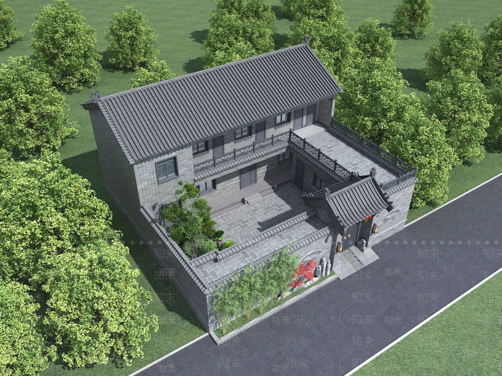 中式别墅外观3D模型下载【ID:1192708058】