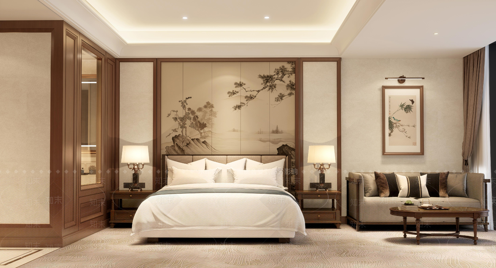 新中式禅意酒店客房SU模型下载【ID:1193162260】