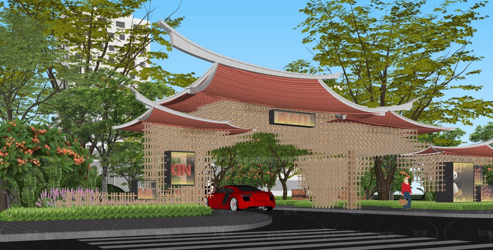 中式入口大门SU模型下载【ID:1192714515】