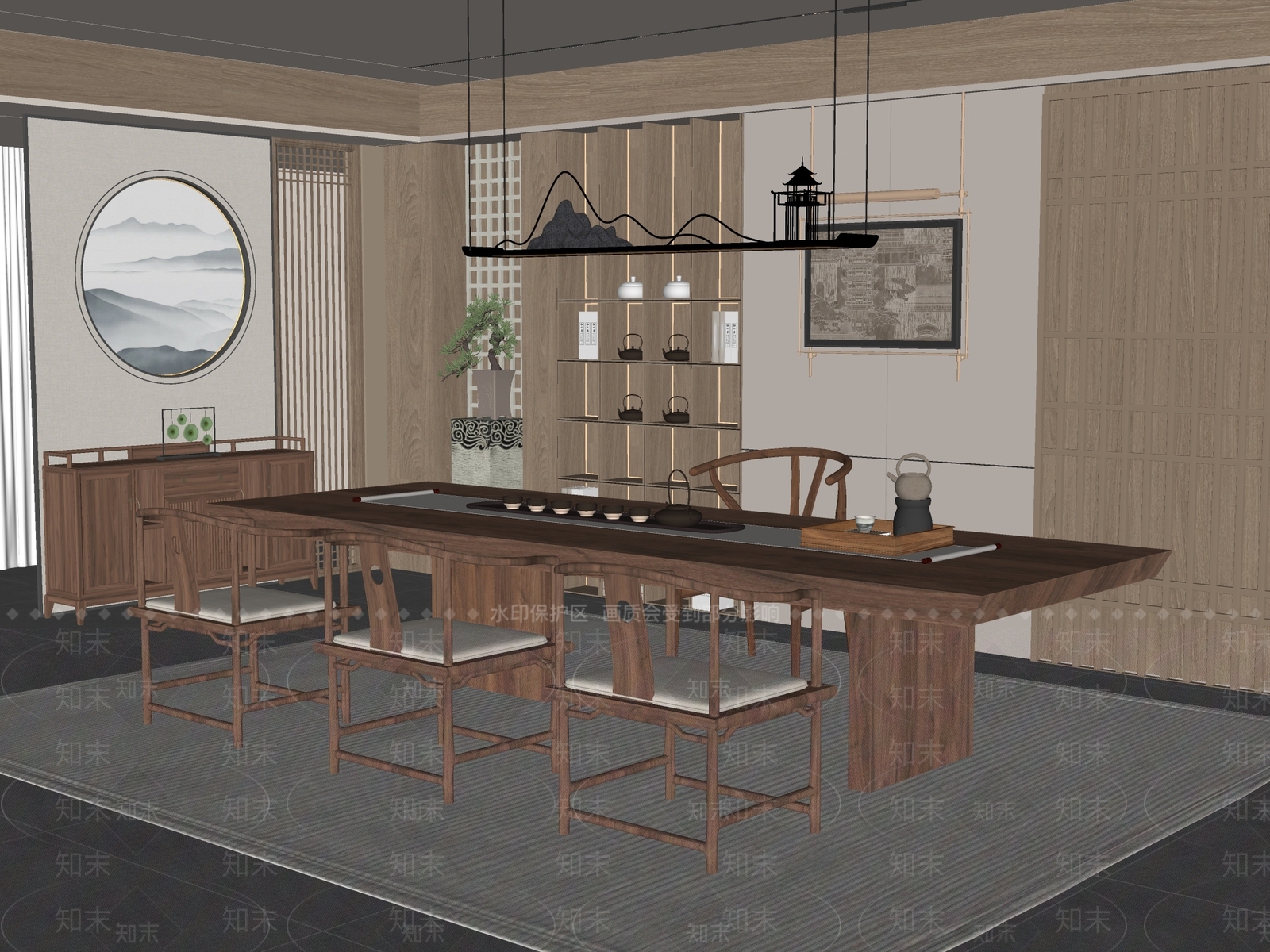 新中式中式茶室SU模型下载【ID:1192720421】