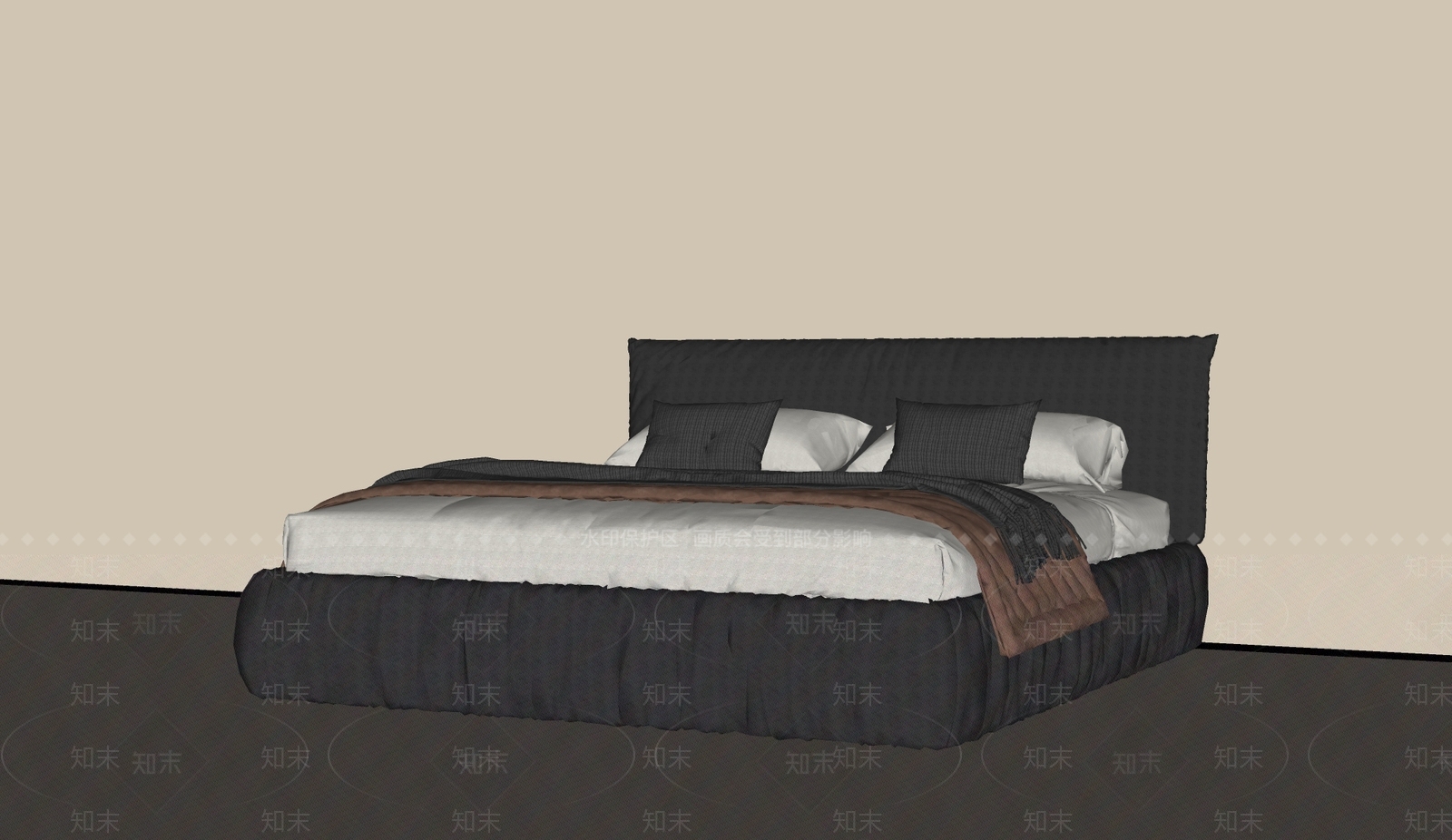 中古侘寂双人床SU模型下载【ID:1192728338】