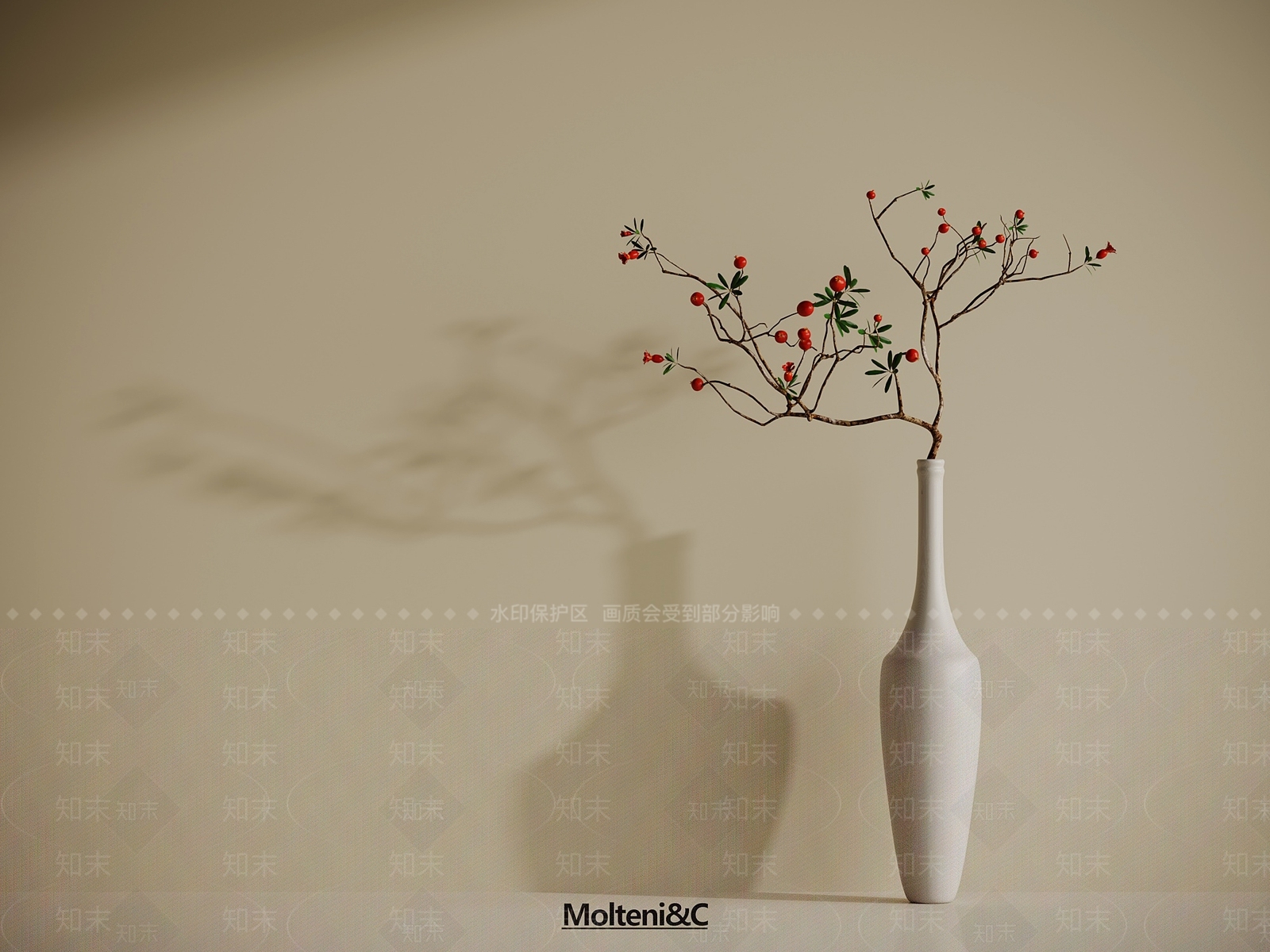 新中式绿植摆件3D模型渲染效果图
