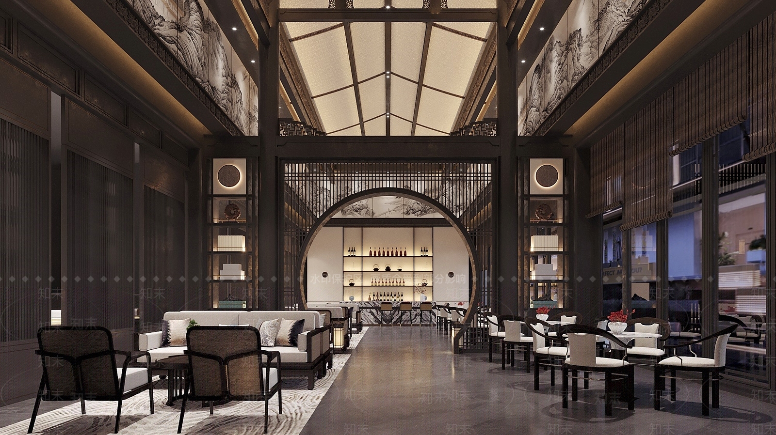 新中式酒店大堂3D模型下载【ID:1215116689】