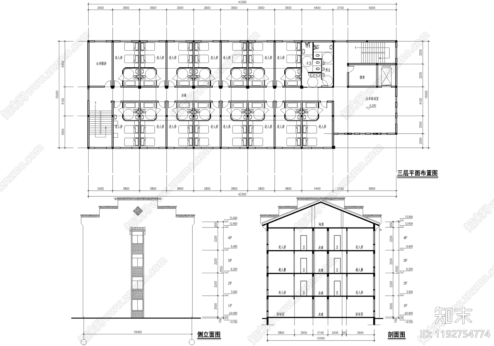养老院cad施工图下载【ID:1192754774】